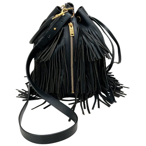 Saint Laurent Black Leather Fringe Emmanuelle Shoulder Bag - Picture 2 of 10